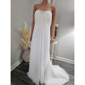 Goddess Off White David's Bridal Strapless Ruched Bride Formal Gown Dress